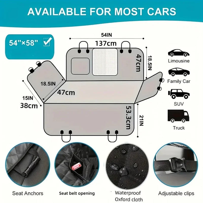 Dog Car Seat Cover - Waterproof Backseat Cushion for Pets